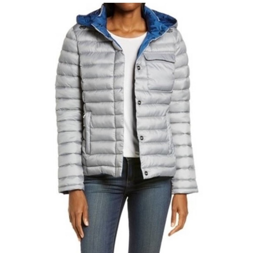Zella Large Reversible Puffer Coat blue and silver - Picture 1 of 8